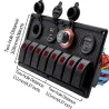 8-gang rocker switch panel - 12 - 24V - USB - LED - cigarette lighter socket - étanche